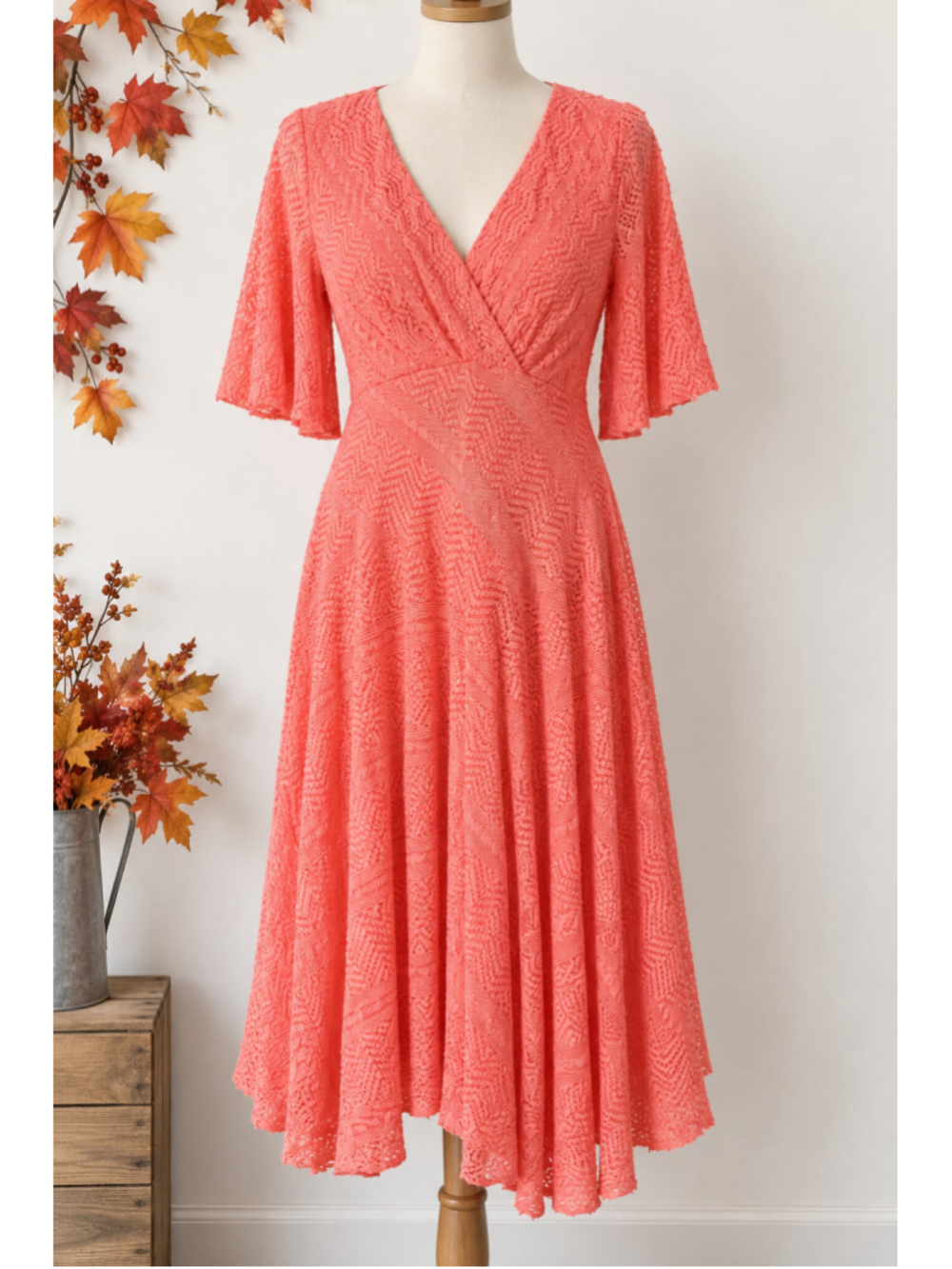Women's Rabbit Rabbit Rabbit Midi Dress Coral Size 12P - Picture 4 of 4